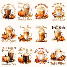 29 Pumpkin Fall Spice Coffee Designs Bundle PNG