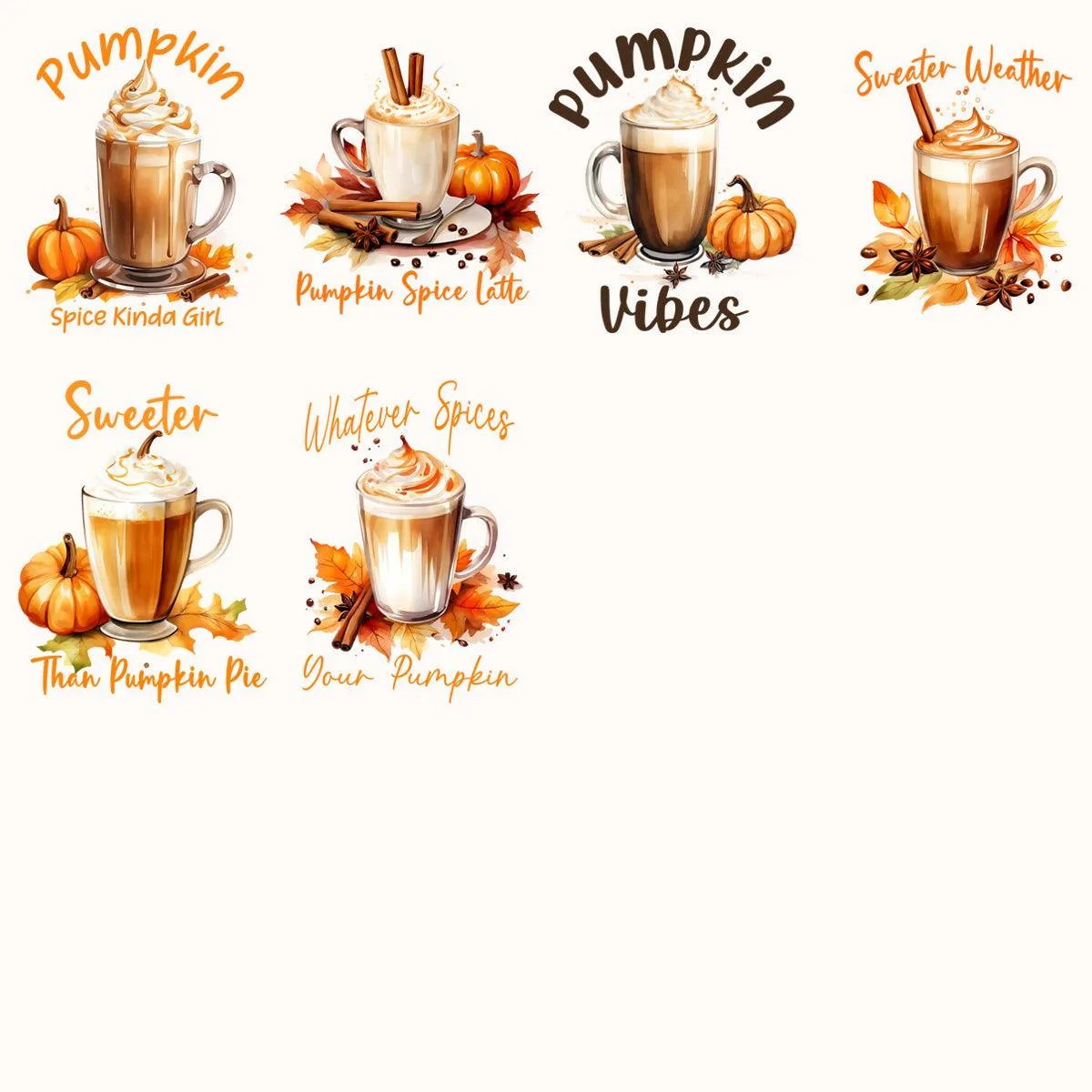 29 Pumpkin Fall Spice Coffee Designs Bundle PNG
