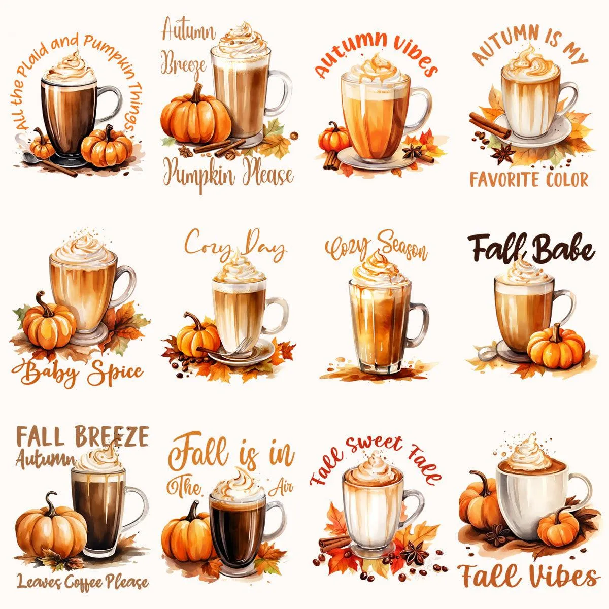 29 Pumpkin Fall Spice Coffee Designs Bundle PNG