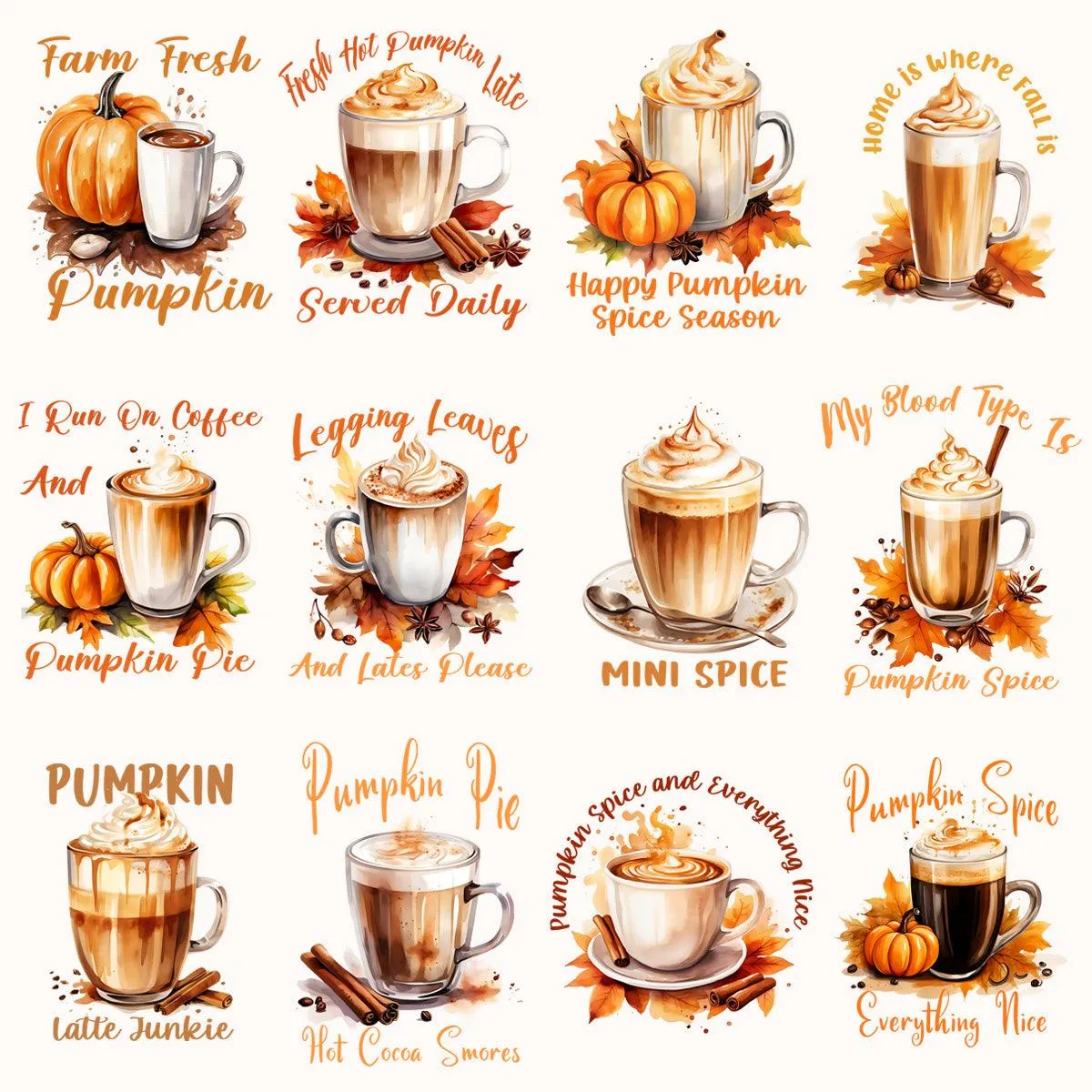 29 Pumpkin Fall Spice Coffee Designs Bundle PNG