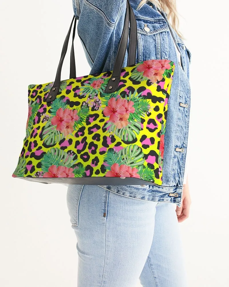 ANIMAL PRINT HIBISCUS FLORAL TOTE BAG