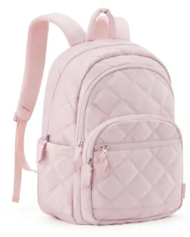 BAGSMAT Travel Laptop Backpack, Cute College Backpack for Women, Quilted Computer Bookbag, Water Resistant 15.6 Inch Laptop Lightweight Casual Bag Backpack
