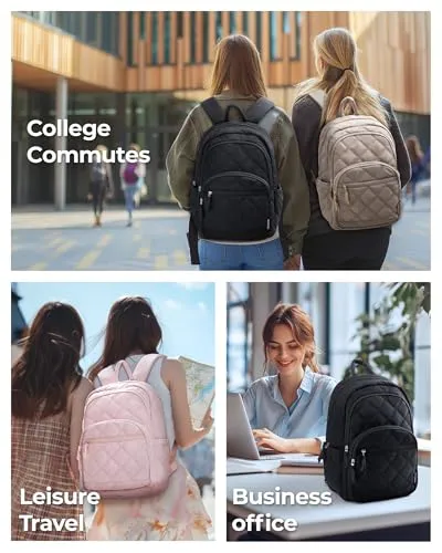 BAGSMAT Travel Laptop Backpack, Cute College Backpack for Women, Quilted Computer Bookbag, Water Resistant 15.6 Inch Laptop Lightweight Casual Bag Backpack