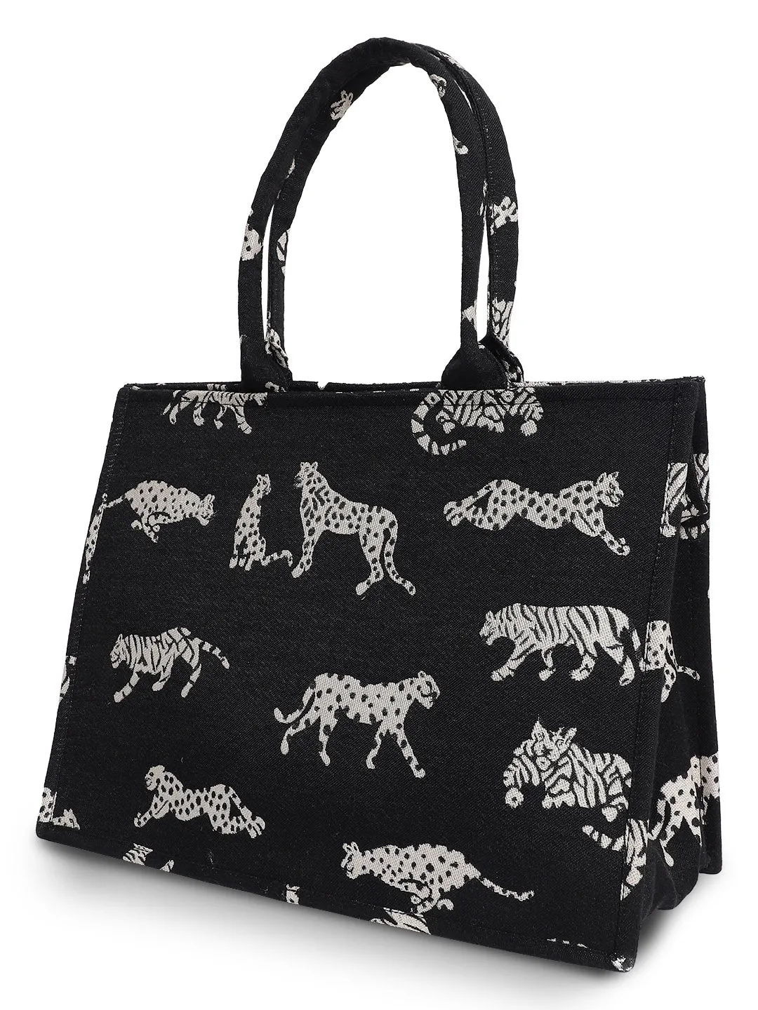 Black Jacquard Tiger Patterned Handbag