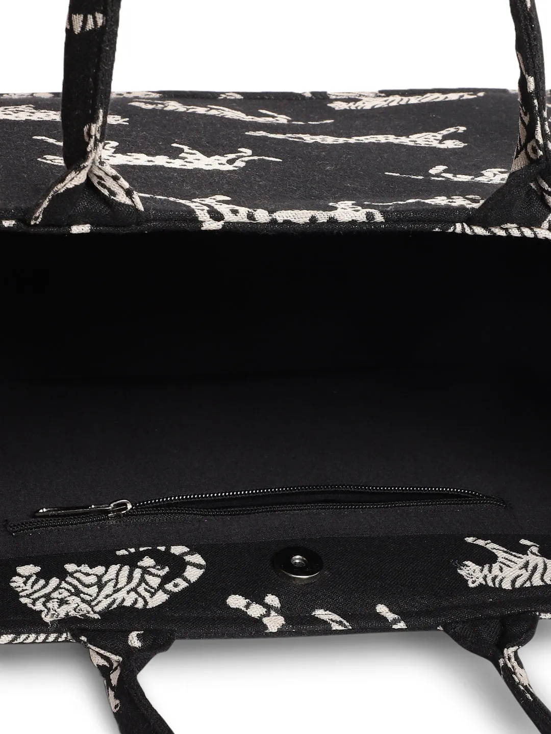 Black Jacquard Tiger Patterned Handbag