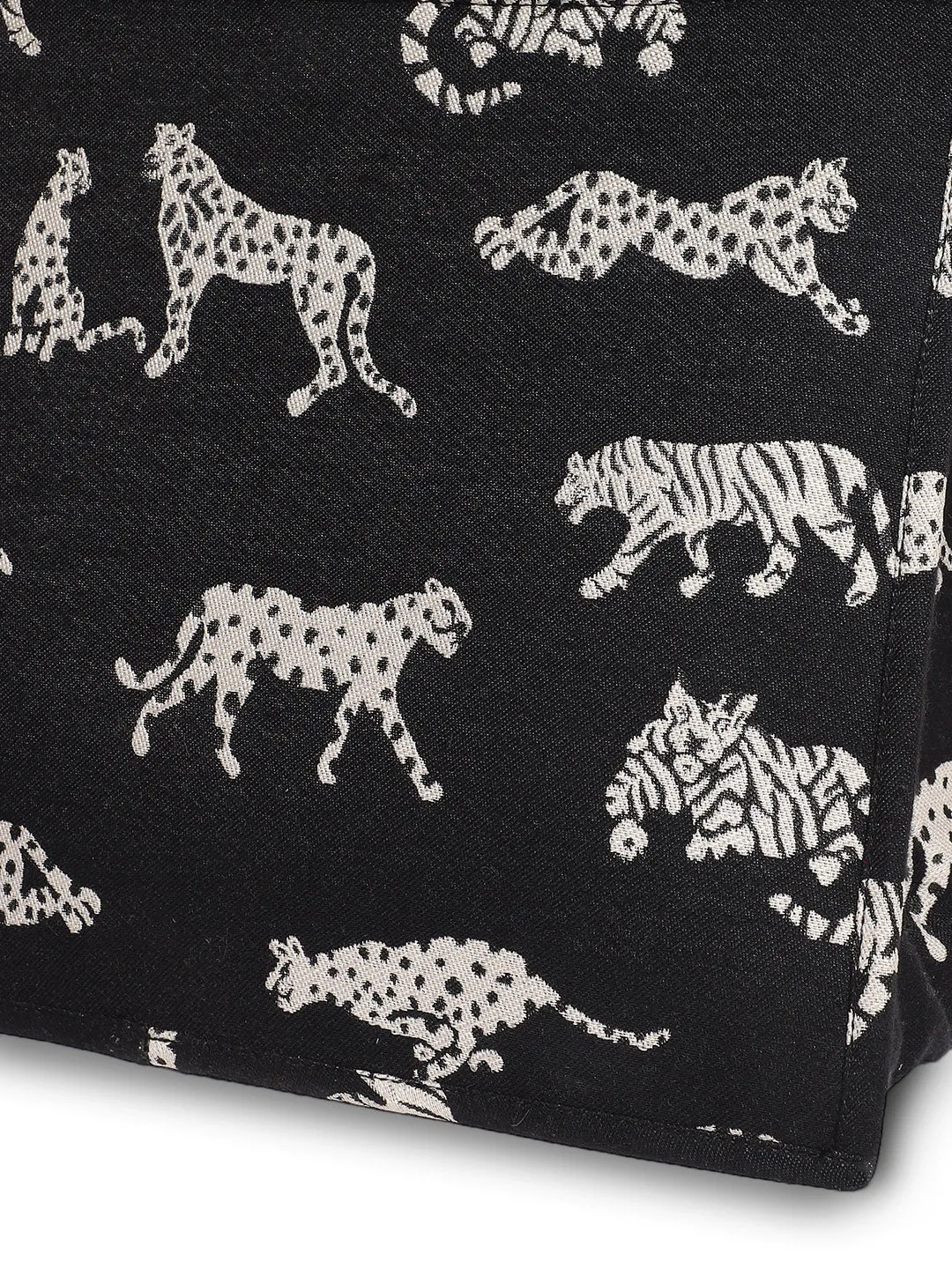 Black Jacquard Tiger Patterned Handbag