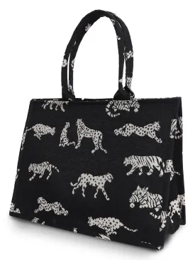 Black Jacquard Tiger Patterned Handbag