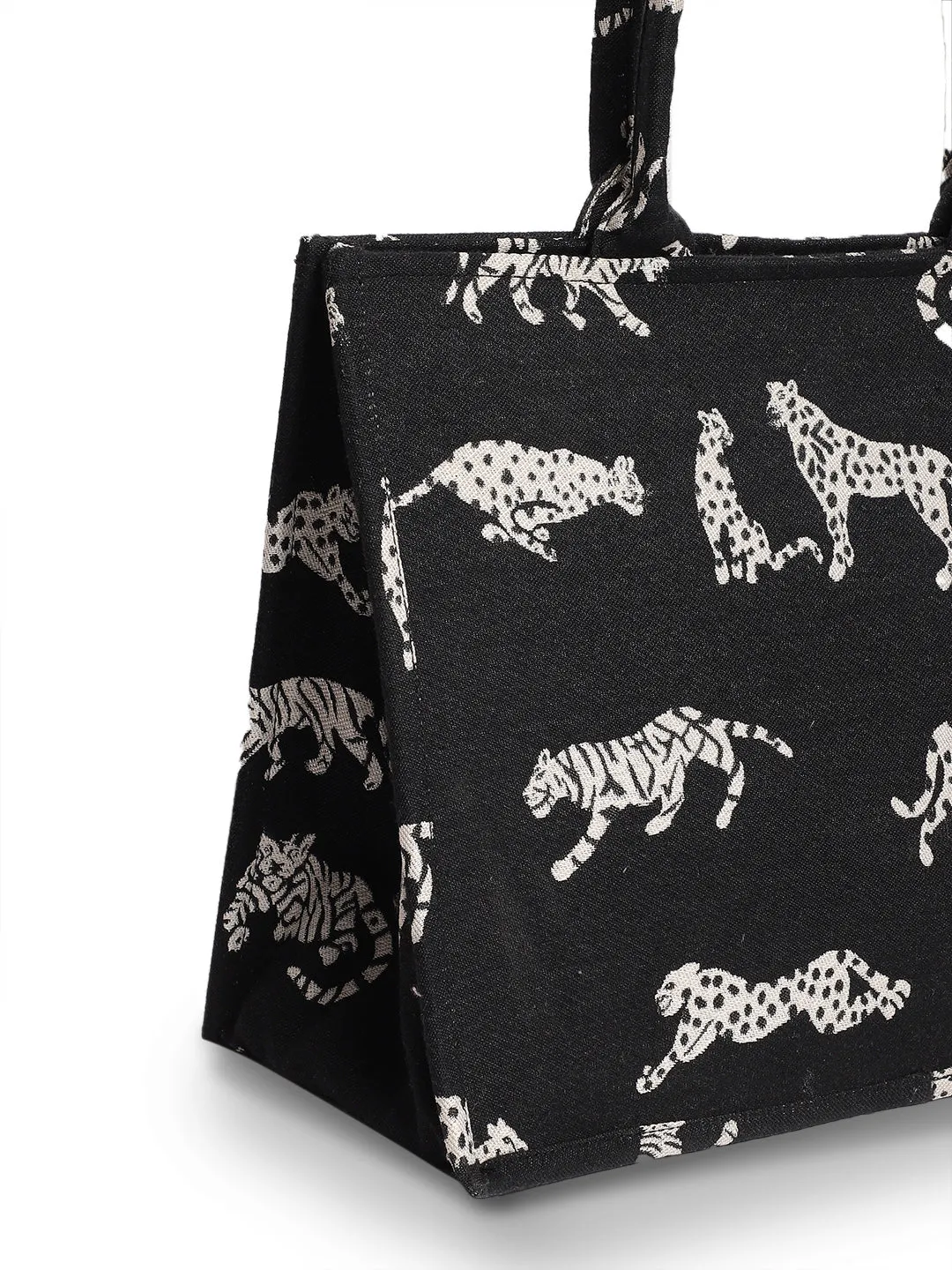 Black Jacquard Tiger Patterned Handbag