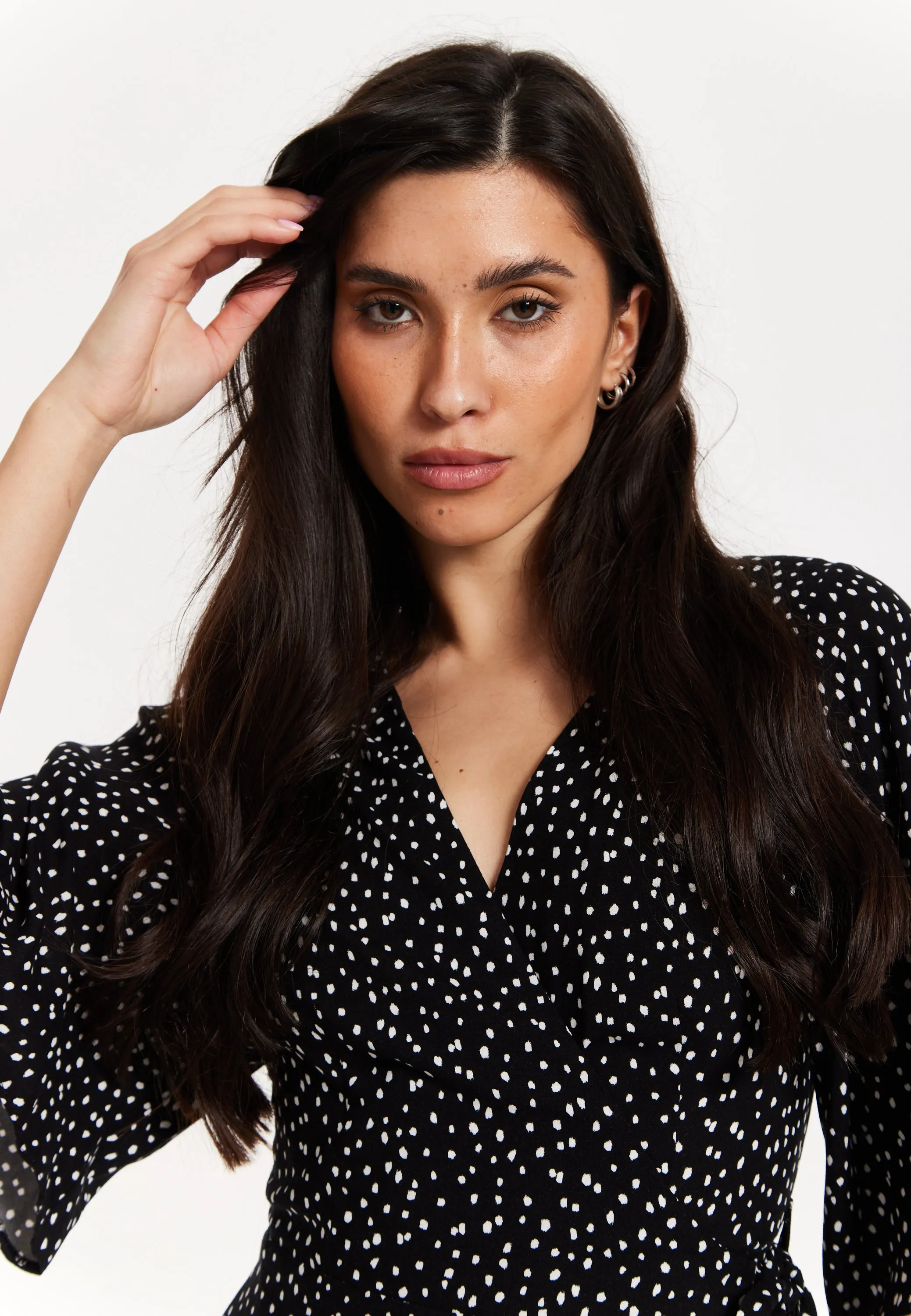 Black Polka Dot Kimono Wrap Maxi Dress
