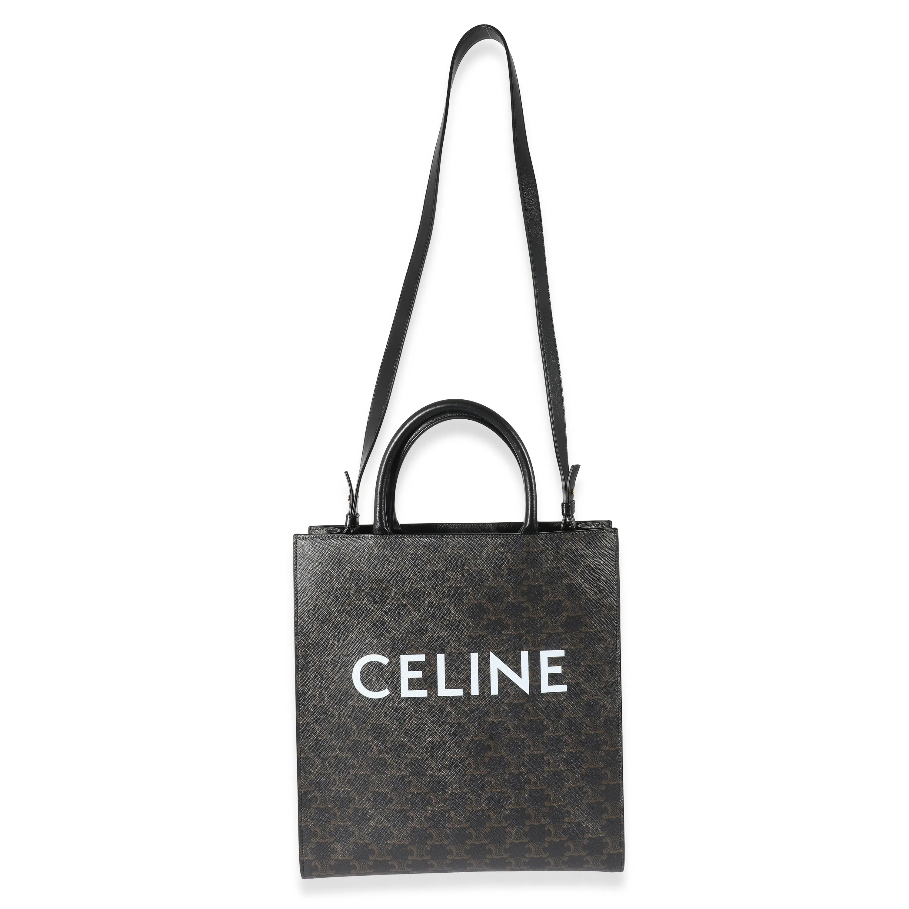 CELINE Black Triomphe Canvas Medium Vertical Cabas Tote