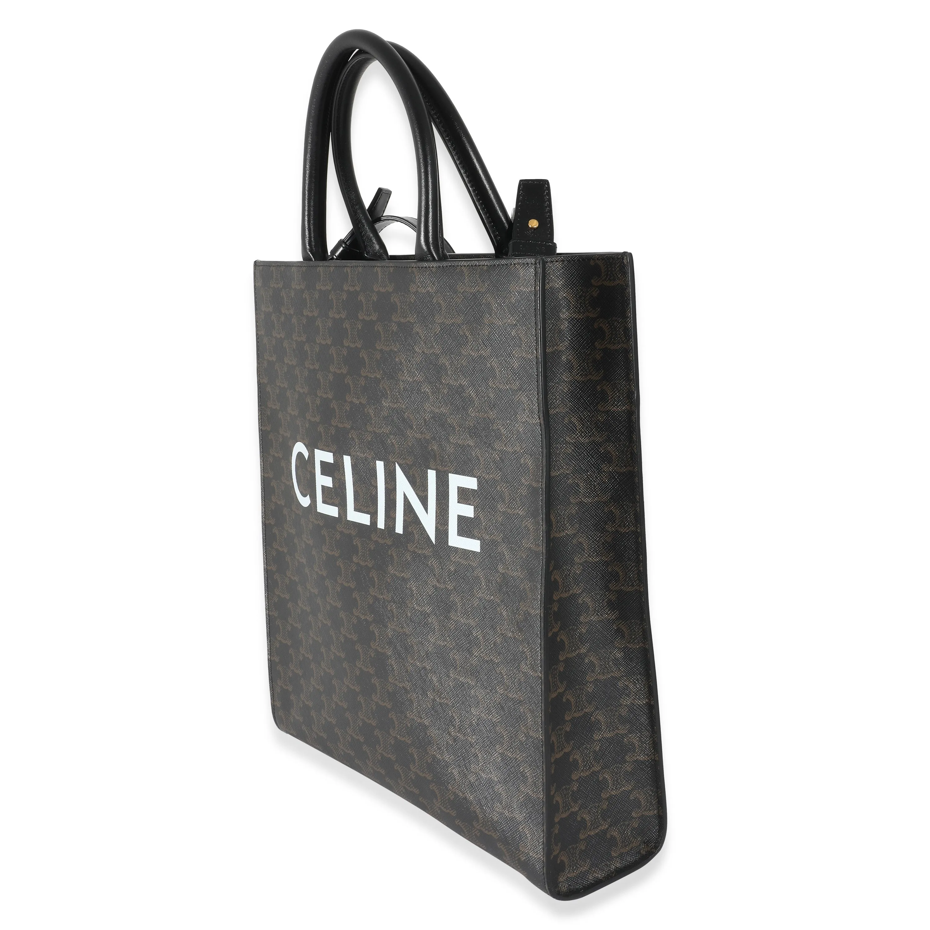 CELINE Black Triomphe Canvas Medium Vertical Cabas Tote