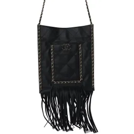 Chanel Small CC Fringe Shopping Bag Black Calfskin Light Gold Hardware