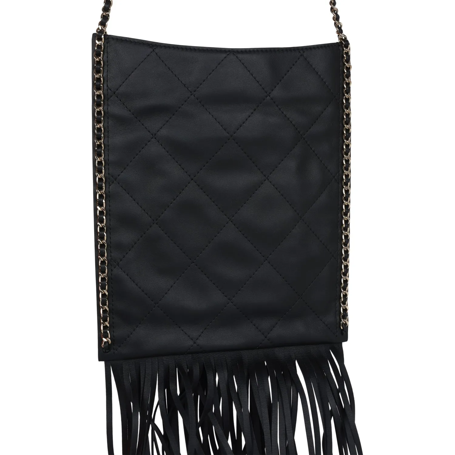 Chanel Small CC Fringe Shopping Bag Black Calfskin Light Gold Hardware