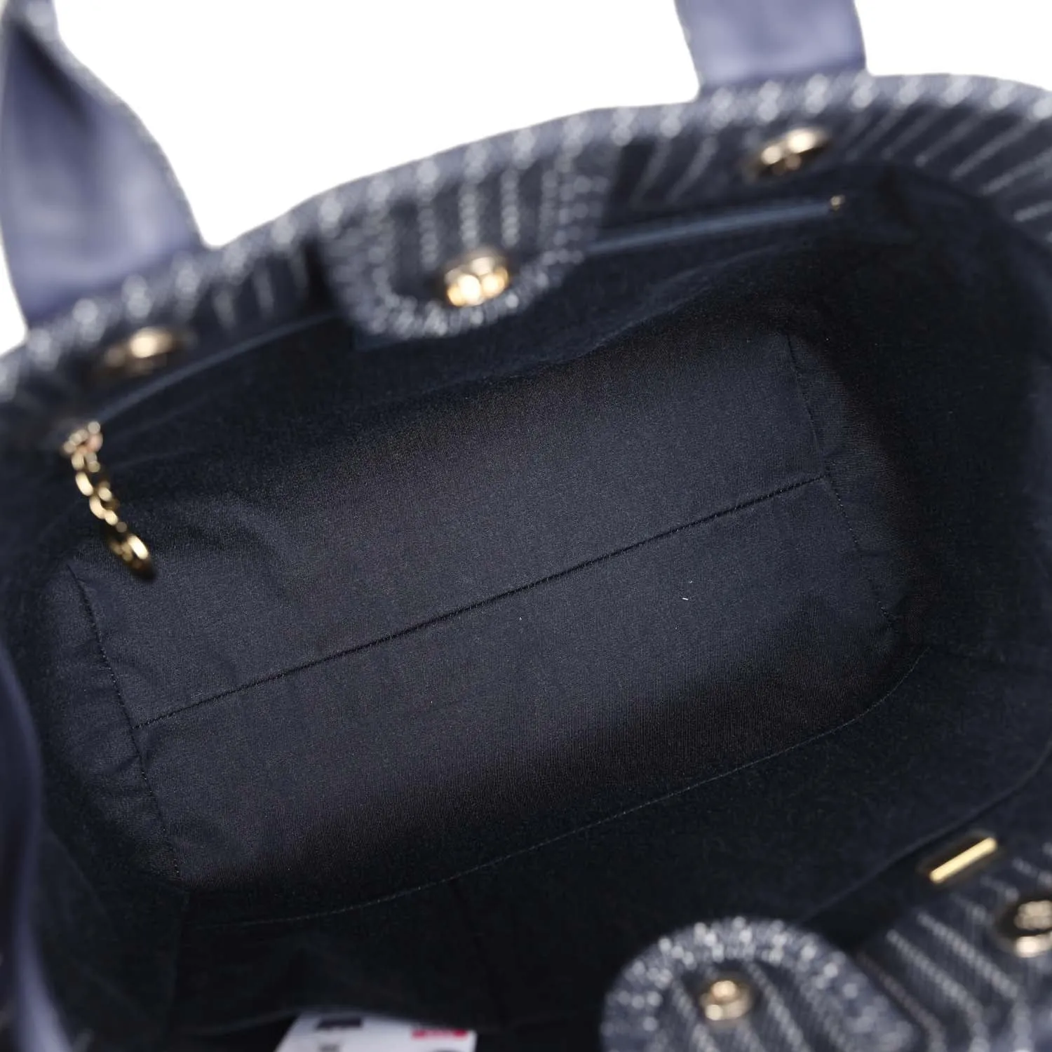 Chanel Small Striped Deauville Shopping Tote Navy Blue and White Denim Light Gold Hardware