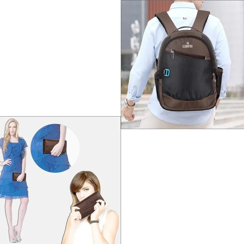 Combo: Travel Backpack & Slim Women's Wallet | 20 Litres | Impulse Brown