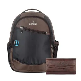 Combo: Travel Backpack & Slim Women's Wallet | 20 Litres | Impulse Brown