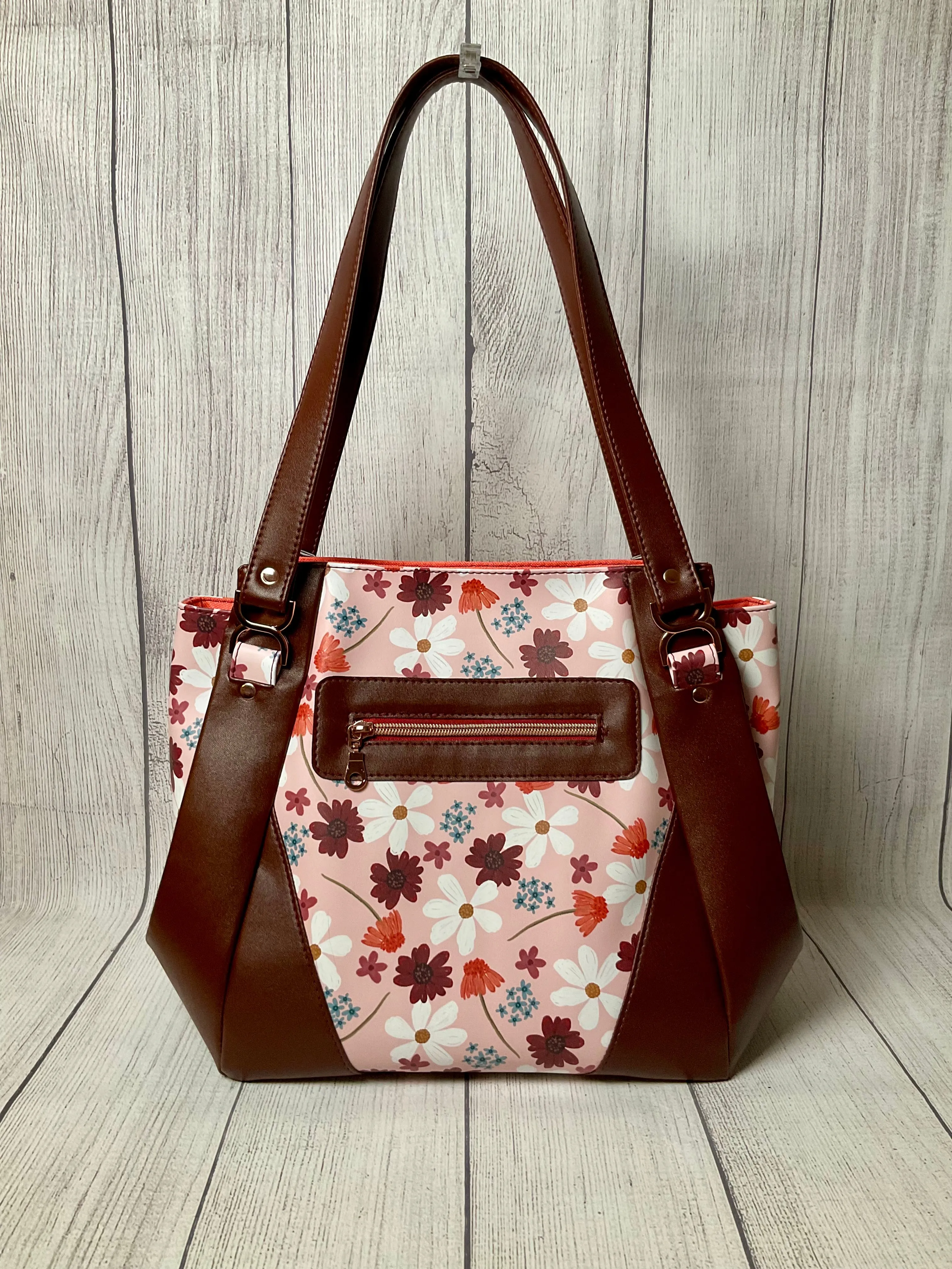 Custom Floral & Mahogany Handbag