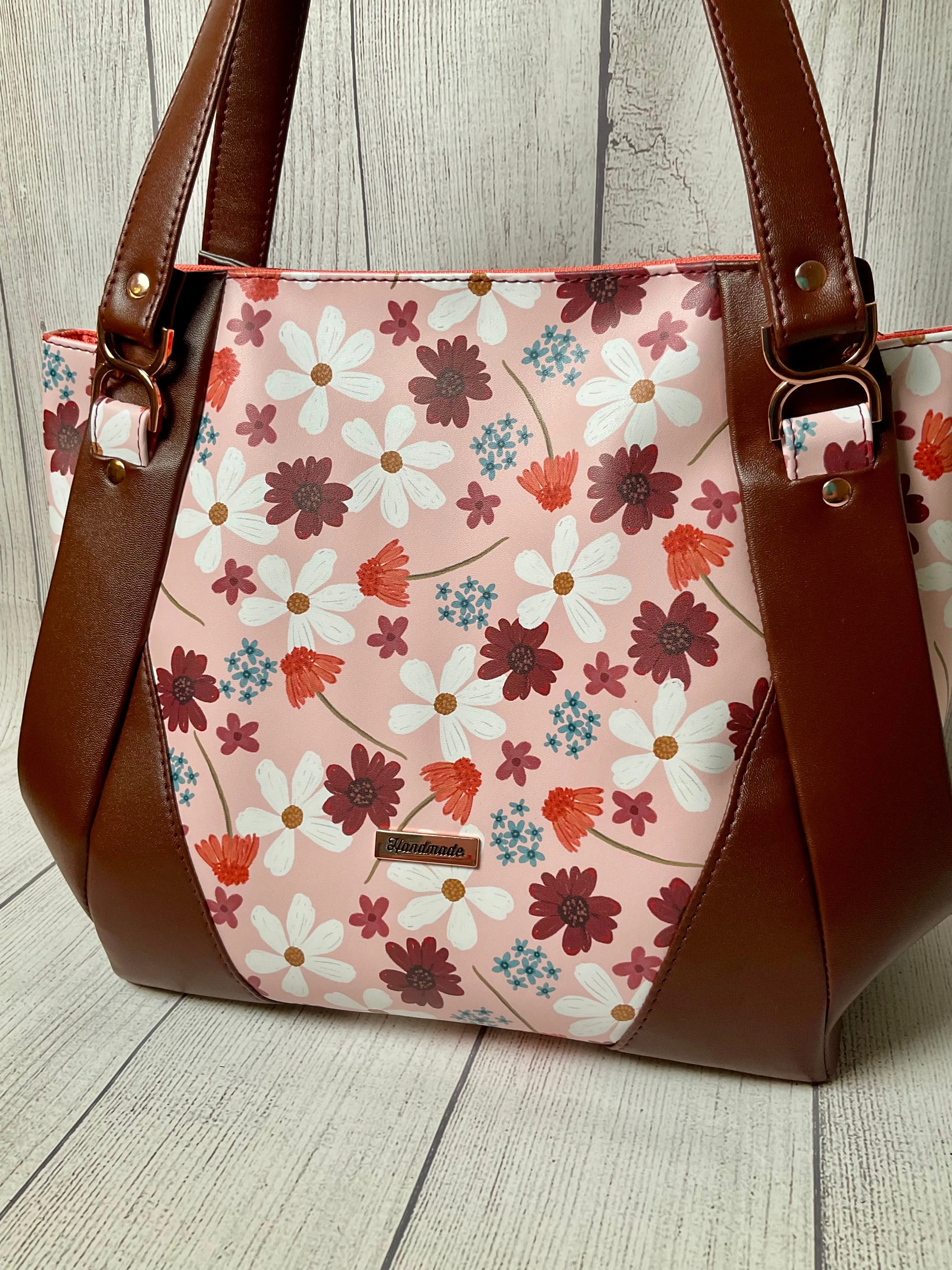 Custom Floral & Mahogany Handbag