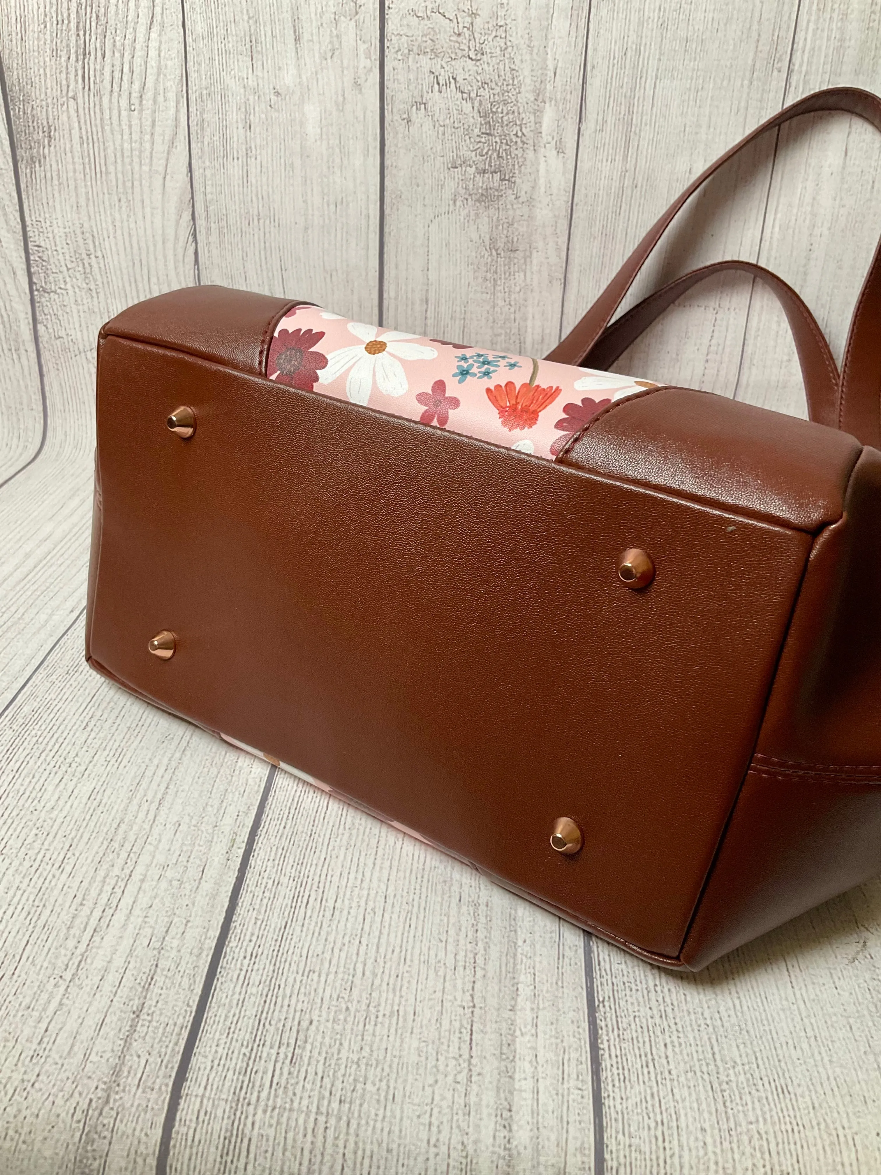 Custom Floral & Mahogany Handbag