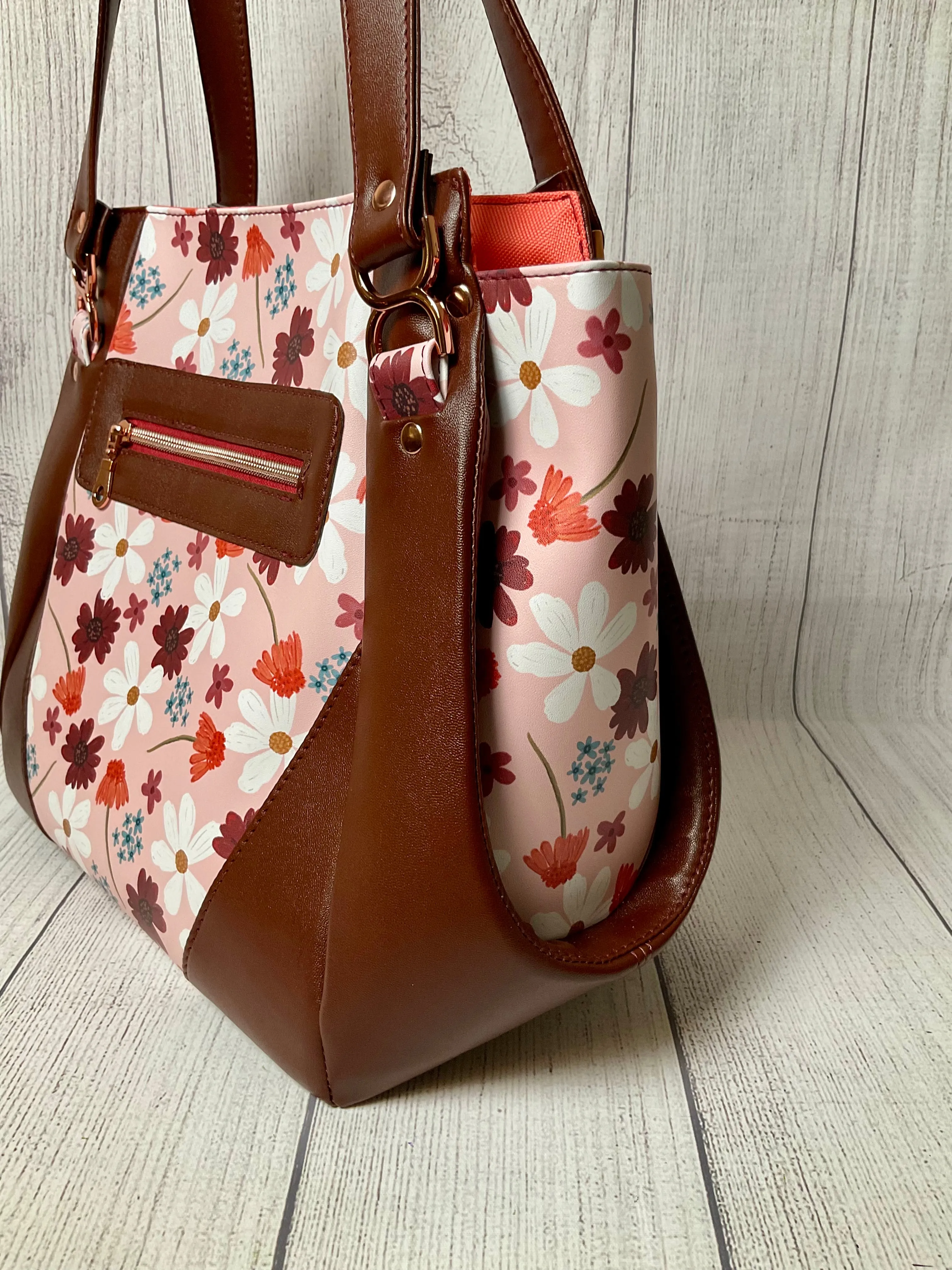 Custom Floral & Mahogany Handbag