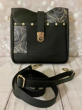 Custom Gold & Black Roses Crossbody