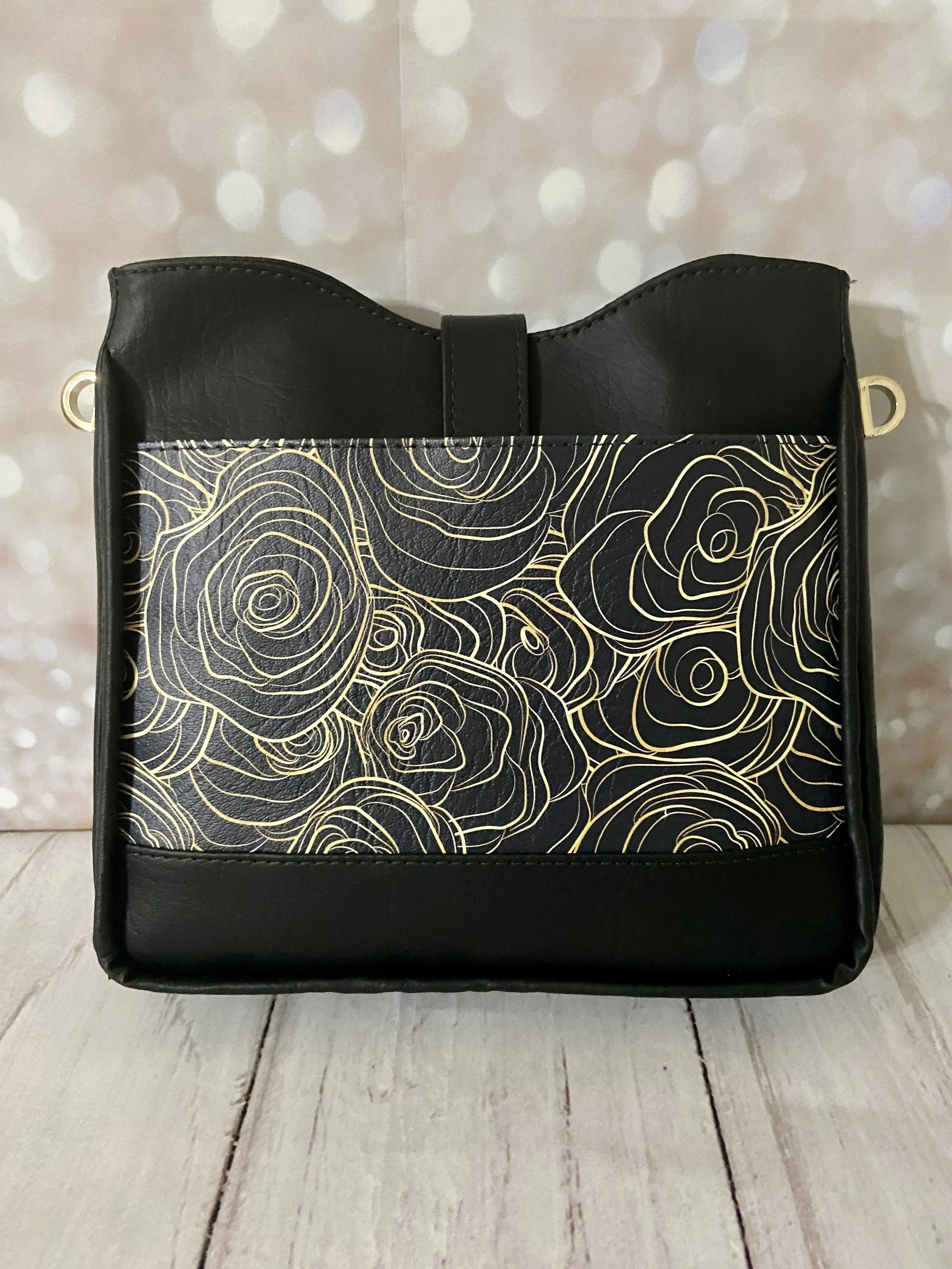 Custom Gold & Black Roses Crossbody