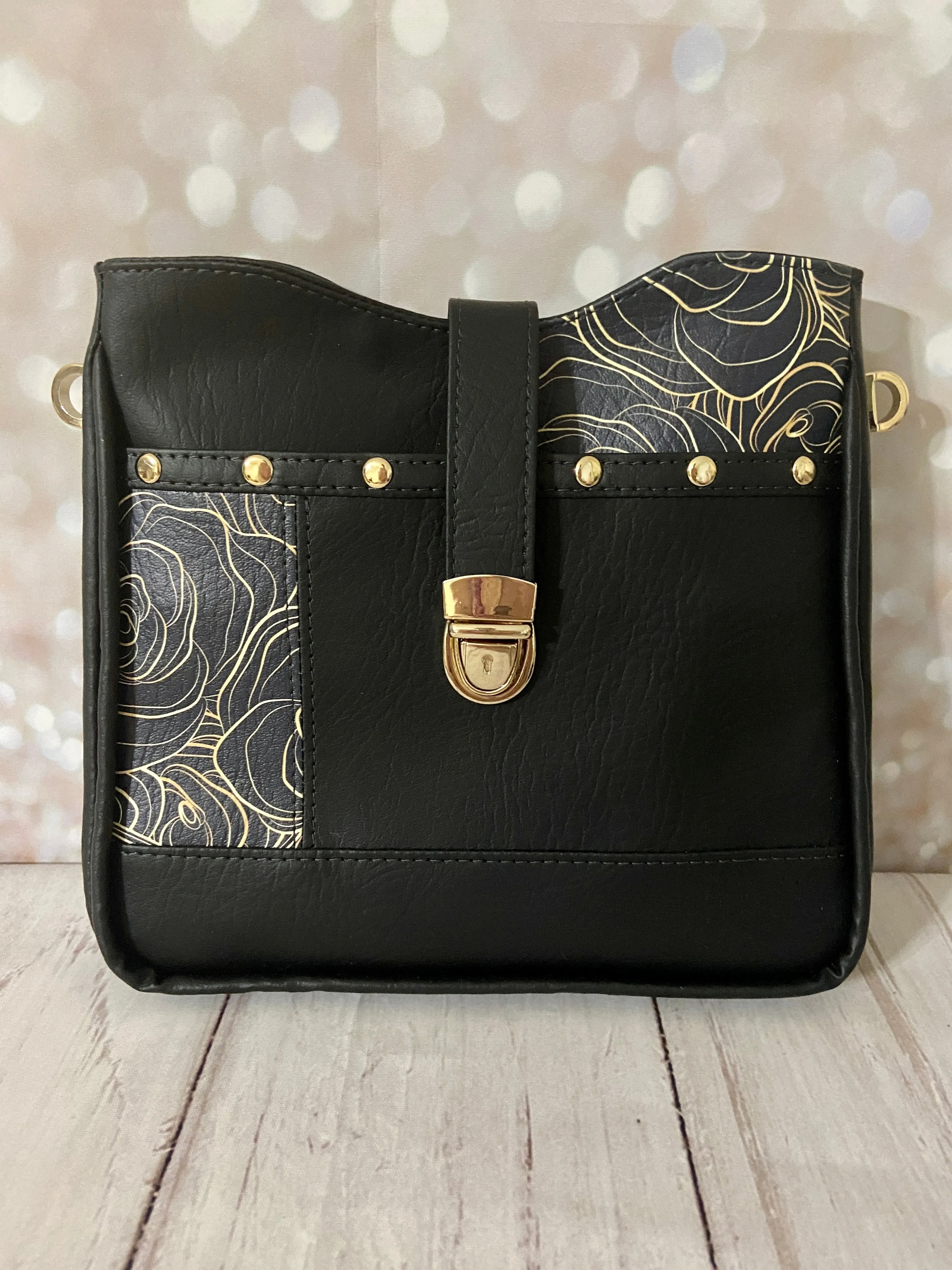 Custom Gold & Black Roses Crossbody