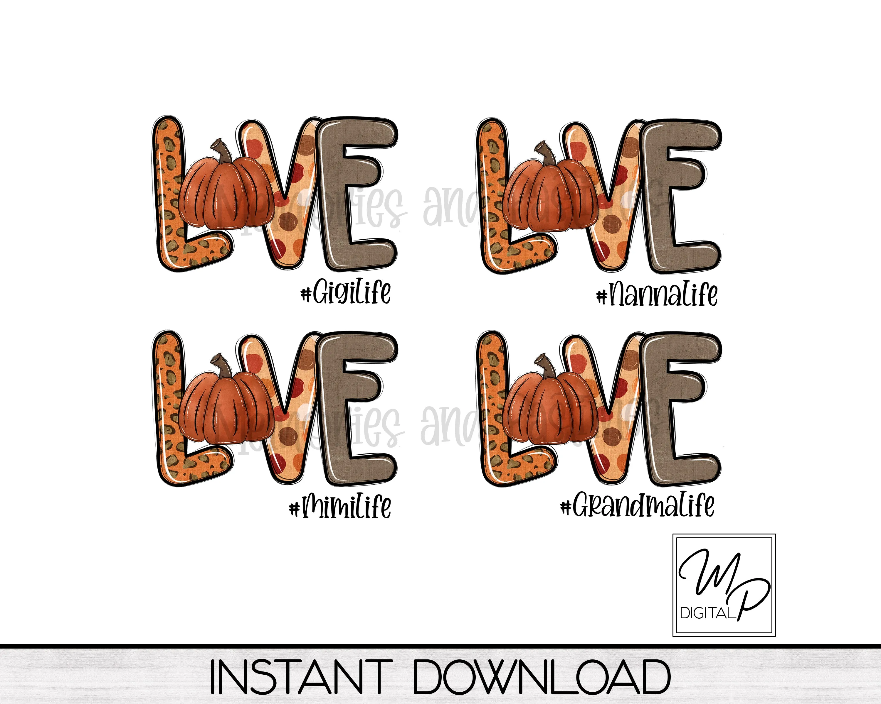 Fall Grandma Love VOL 1 Sublimation Design PNG Digital Download - Pumpkin, Tote Mug Tshirt Tumbler Sublimation - Commercial Use