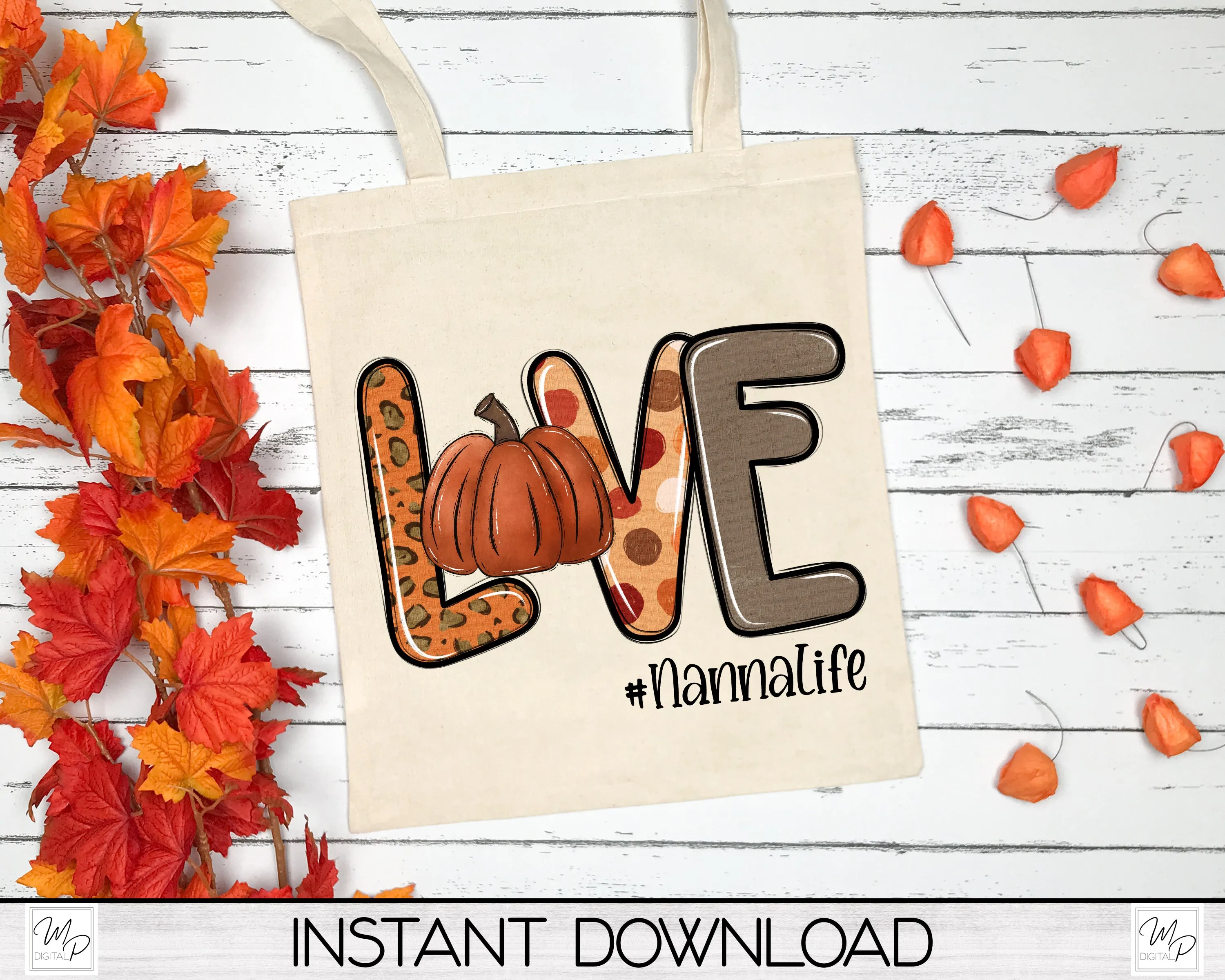 Fall Grandma Love VOL 1 Sublimation Design PNG Digital Download - Pumpkin, Tote Mug Tshirt Tumbler Sublimation - Commercial Use