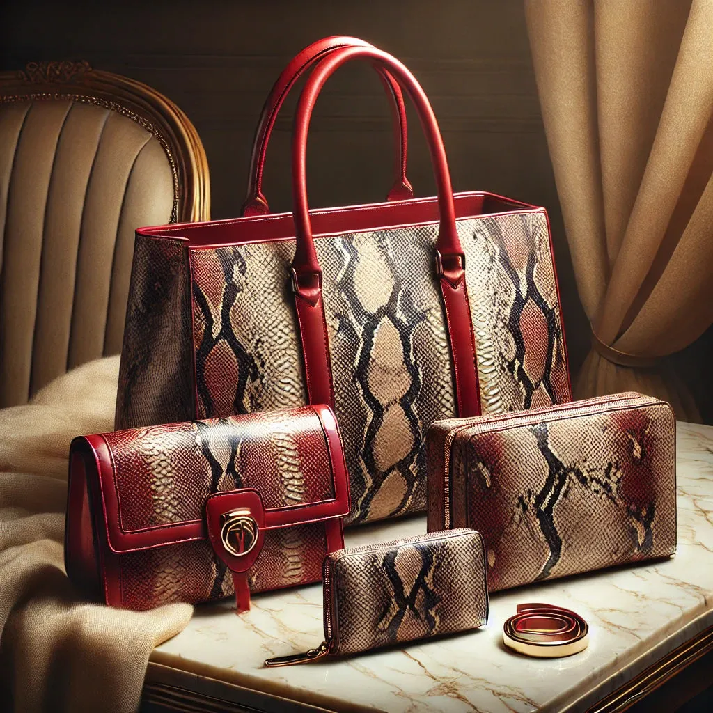 Luxury 3-Piece Snake Pattern Leather Handbag Set