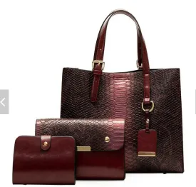 Luxury 3-Piece Snake Pattern Leather Handbag Set