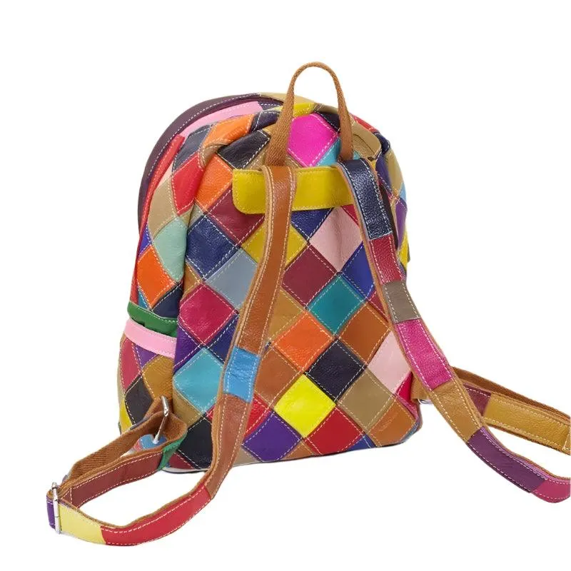 Multicolor Genuine Leather Backpack – Fashionable & Functional School Bag