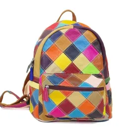 Multicolor Genuine Leather Backpack – Fashionable & Functional School Bag