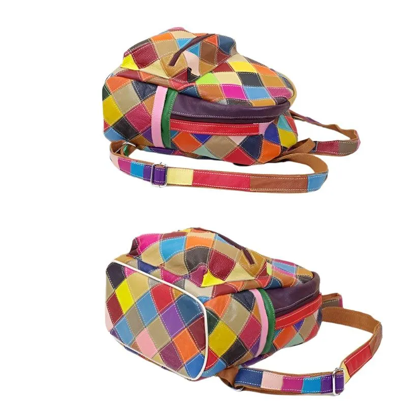 Multicolor Genuine Leather Backpack – Fashionable & Functional School Bag