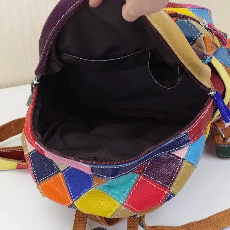 Multicolor Genuine Leather Backpack – Fashionable & Functional School Bag