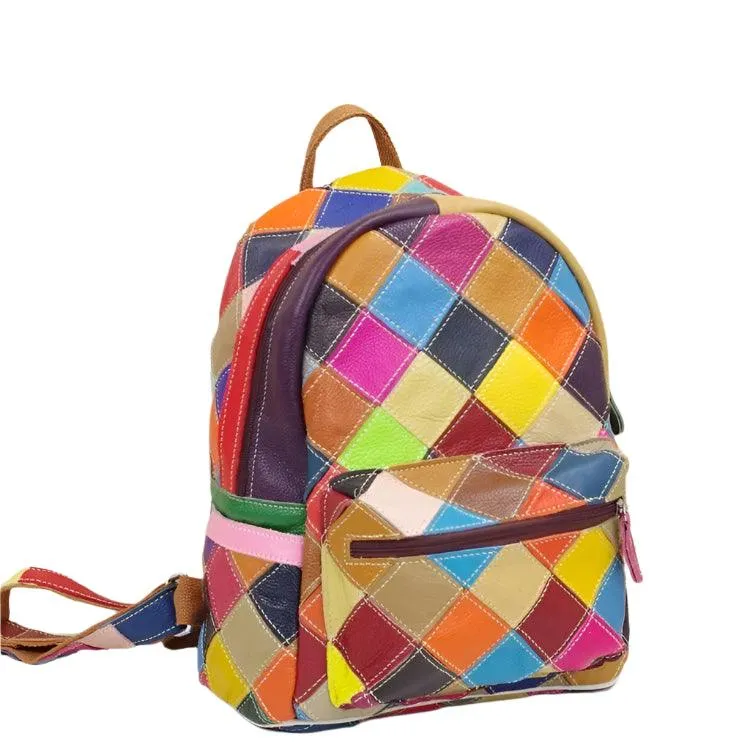 Multicolor Genuine Leather Backpack – Fashionable & Functional School Bag