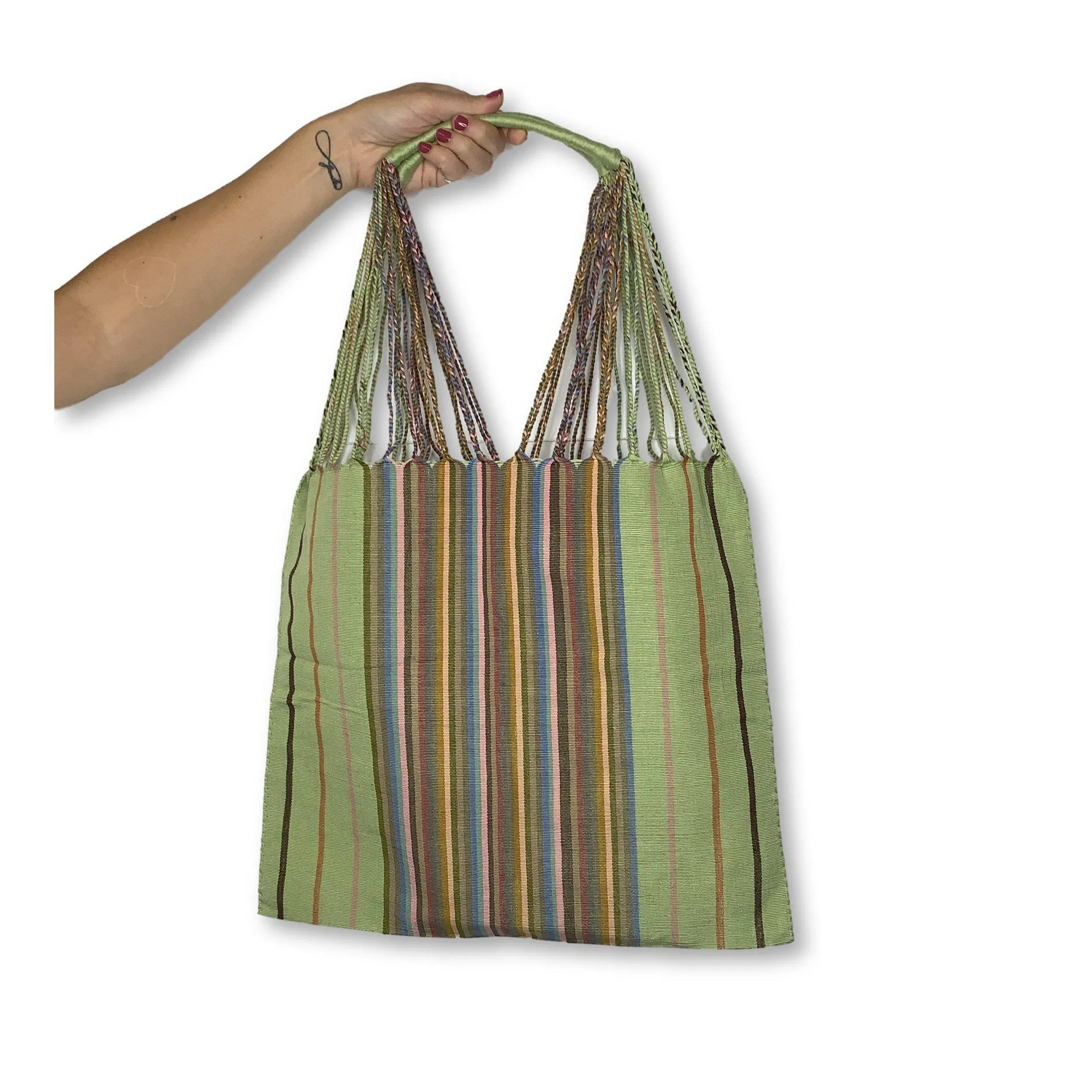 Poppy Woven Striped Tote | Hammock Bag - Mexico