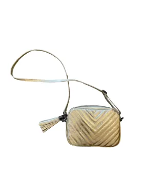 Quilted Leather Crossbody Bag with Side Tassel- Gold