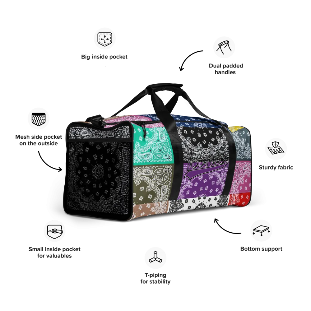 ROYAL ICONIC | Bandana Flag Duffle Bag Color Block Carousel Dope Azz DUFFEL Bag HueMan Gang Workout Gym Bag Carousel 1 Lite