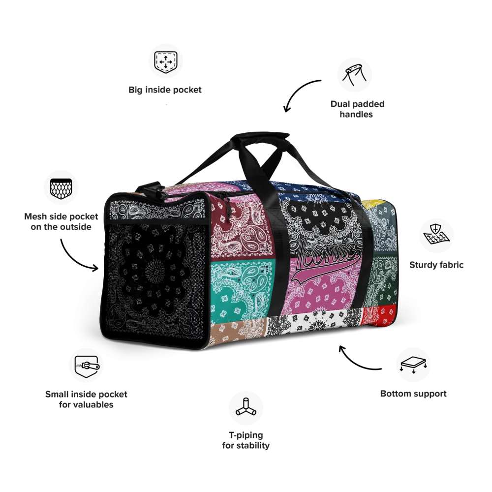 ROYAL ICONIC | Bandana Flag Duffle Bag Color Block Carousel Dope Azz DUFFEL Bag HueMan Gang Workout Gym Bag Carousel 2 Autumn Vibez