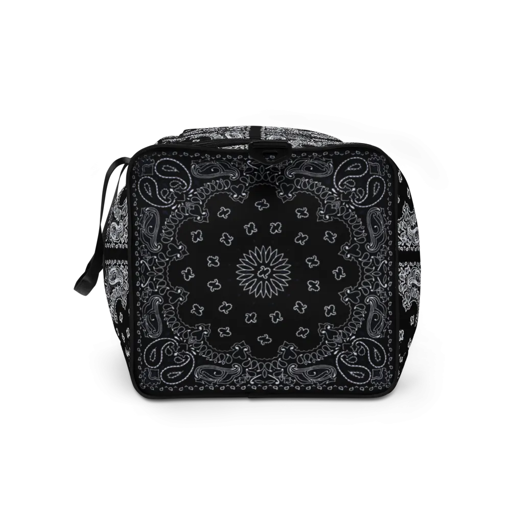 ROYAL ICONIC | Bandana Flag Duffle Bag Color Block Carousel Dope Azz DUFFEL Bag HueMan Gang Workout Gym Bag Solid Black and Logo