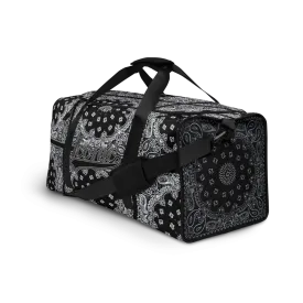 ROYAL ICONIC | Bandana Flag Duffle Bag Color Block Carousel Dope Azz DUFFEL Bag HueMan Gang Workout Gym Bag Solid Black and Logo