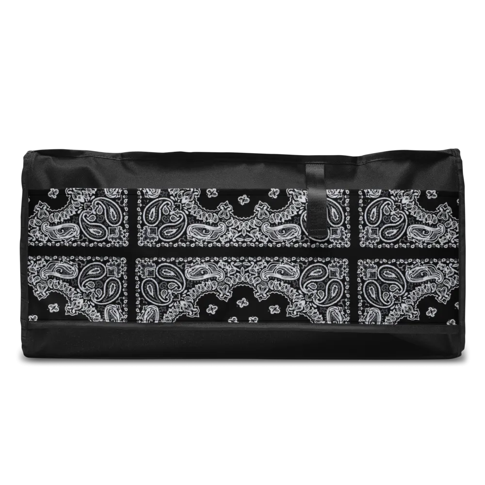 ROYAL ICONIC | Bandana Flag Duffle Bag Color Block Carousel Dope Azz DUFFEL Bag HueMan Gang Workout Gym Bag Solid Black and Logo