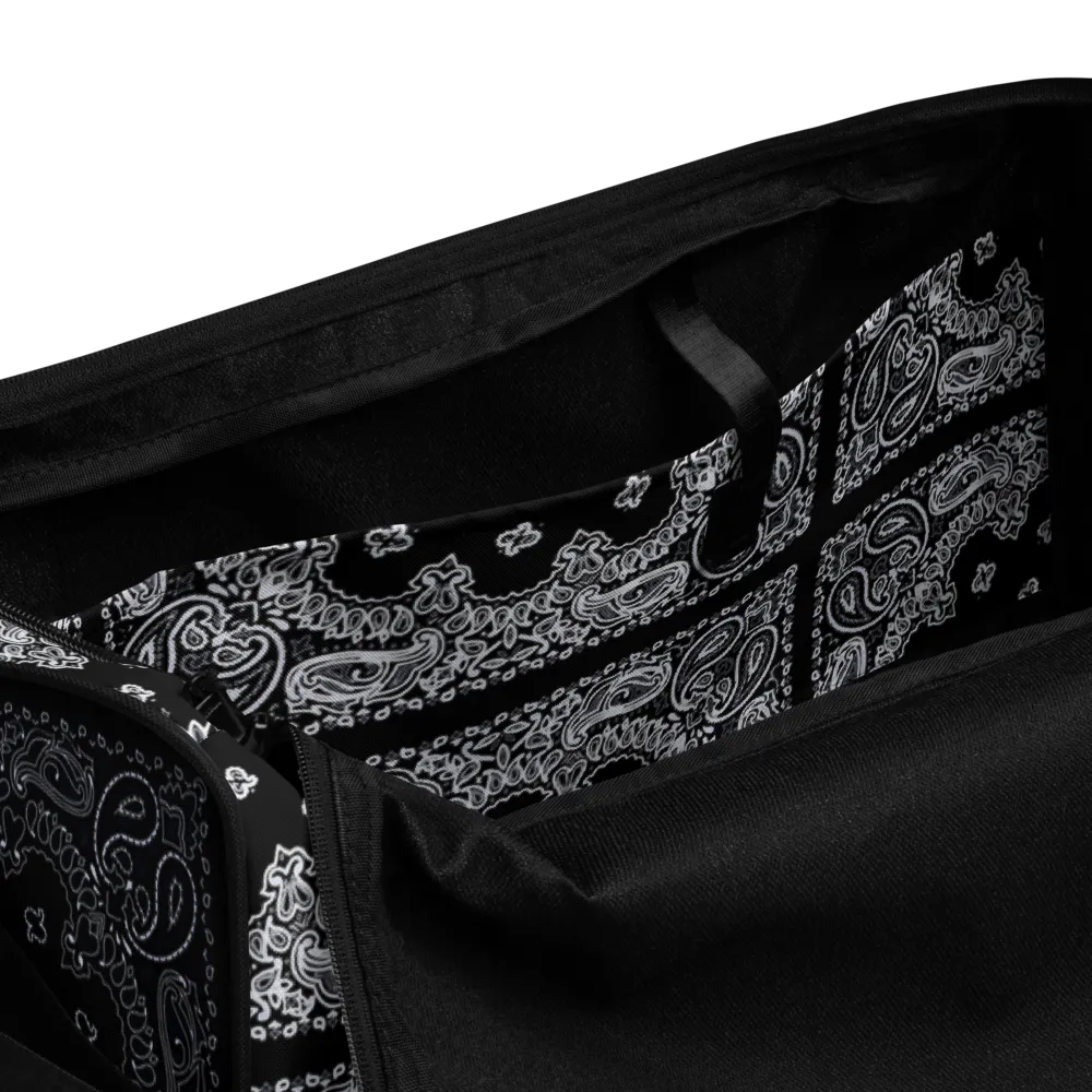 ROYAL ICONIC | Bandana Flag Duffle Bag Color Block Carousel Dope Azz DUFFEL Bag HueMan Gang Workout Gym Bag Solid Black and Logo