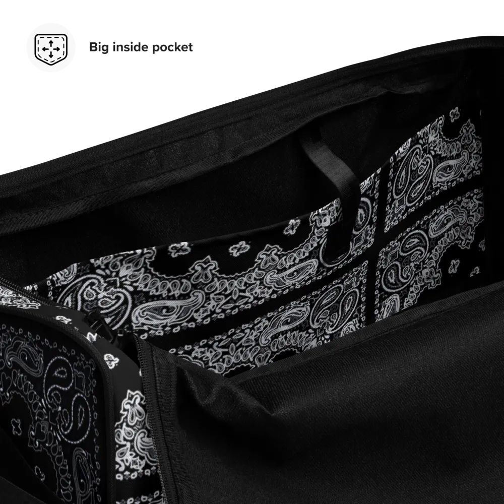 ROYAL ICONIC | Bandana Flag Duffle Bag Color Block Carousel Dope Azz DUFFEL Bag HueMan Gang Workout Gym Bag Solid Black and Logo