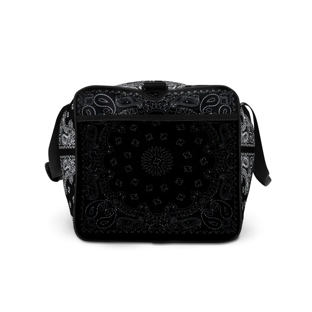 ROYAL ICONIC | Bandana Flag Duffle Bag Color Block Carousel Dope Azz DUFFEL Bag HueMan Gang Workout Gym Bag Solid Black and Logo