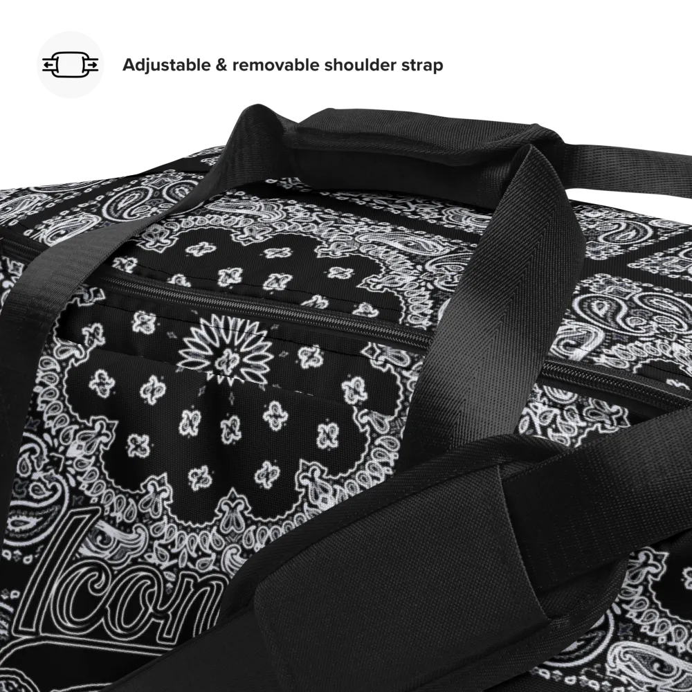 ROYAL ICONIC | Bandana Flag Duffle Bag Color Block Carousel Dope Azz DUFFEL Bag HueMan Gang Workout Gym Bag Solid Black and Logo