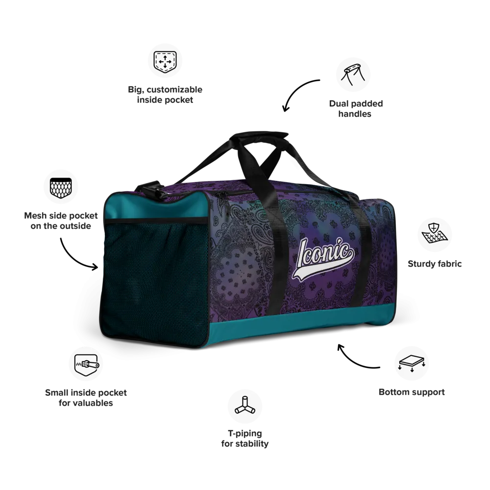ROYAL ICONIC | OG Candy Bandana Tie Dye Paisley Cloud Dye Skate Bag Gang Gang Duffel Bag Purple Hendrixx Retro Baseball Logo