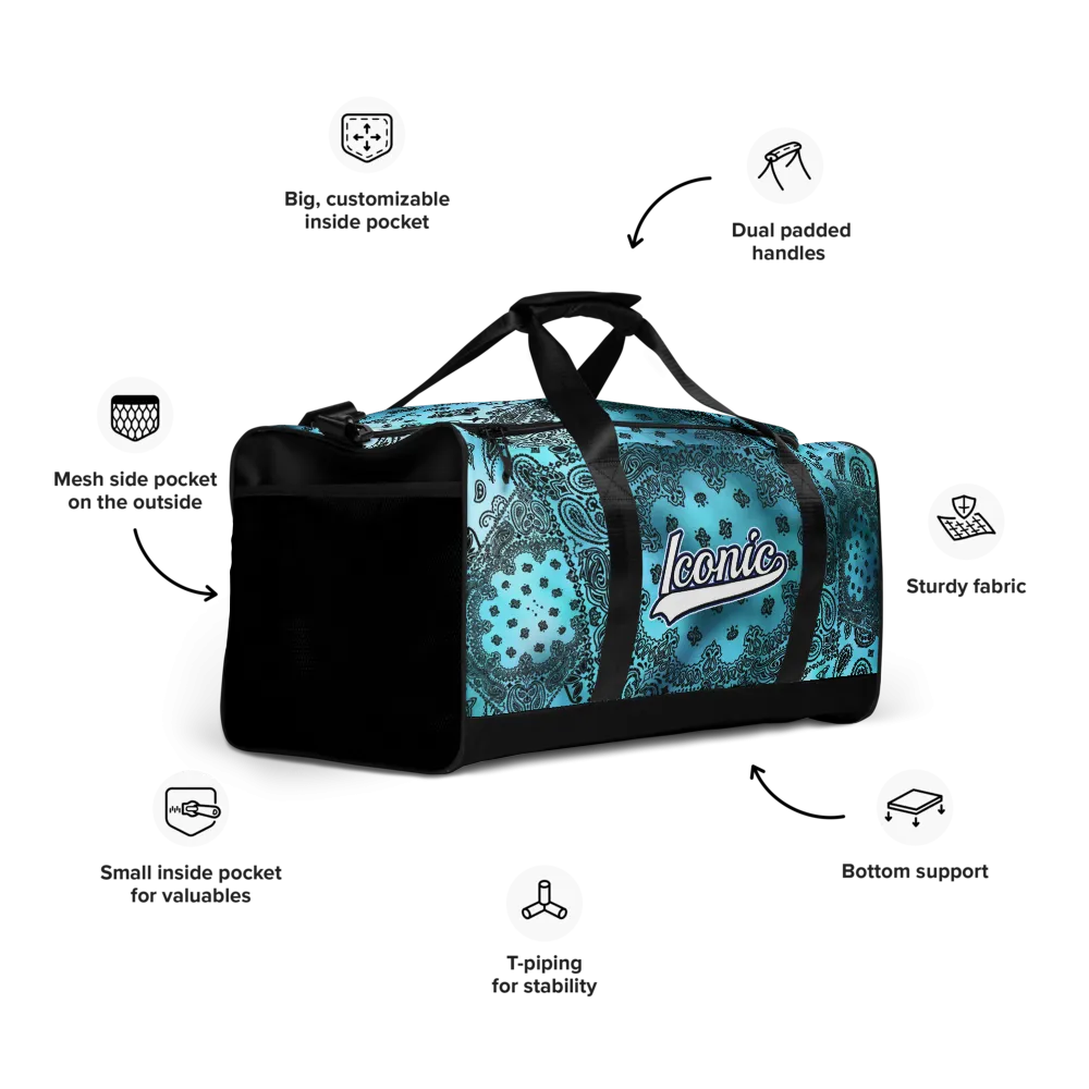ROYAL ICONIC | OG Candy Bandana Tie Dye Paisley Cloud Dye Skate Bag Gang Gang Duffel Bag Sky Baby Blue Retro Baseball Logo