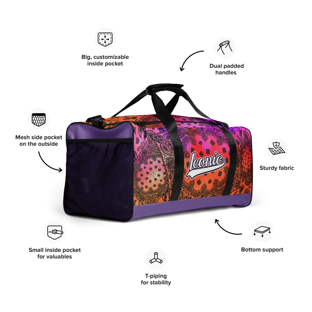 ROYAL ICONIC | OG Candy Bandana Tie Dye Paisley Cloud Dye Skate Bag Gang Gang Duffel Bag Sunset Tan Sands Retro Baseball Logo